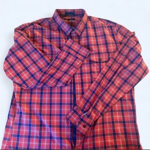 Banana Republic Pink and Blue Plaid Button-Down Shirt Casual Preppy Spring SZ L